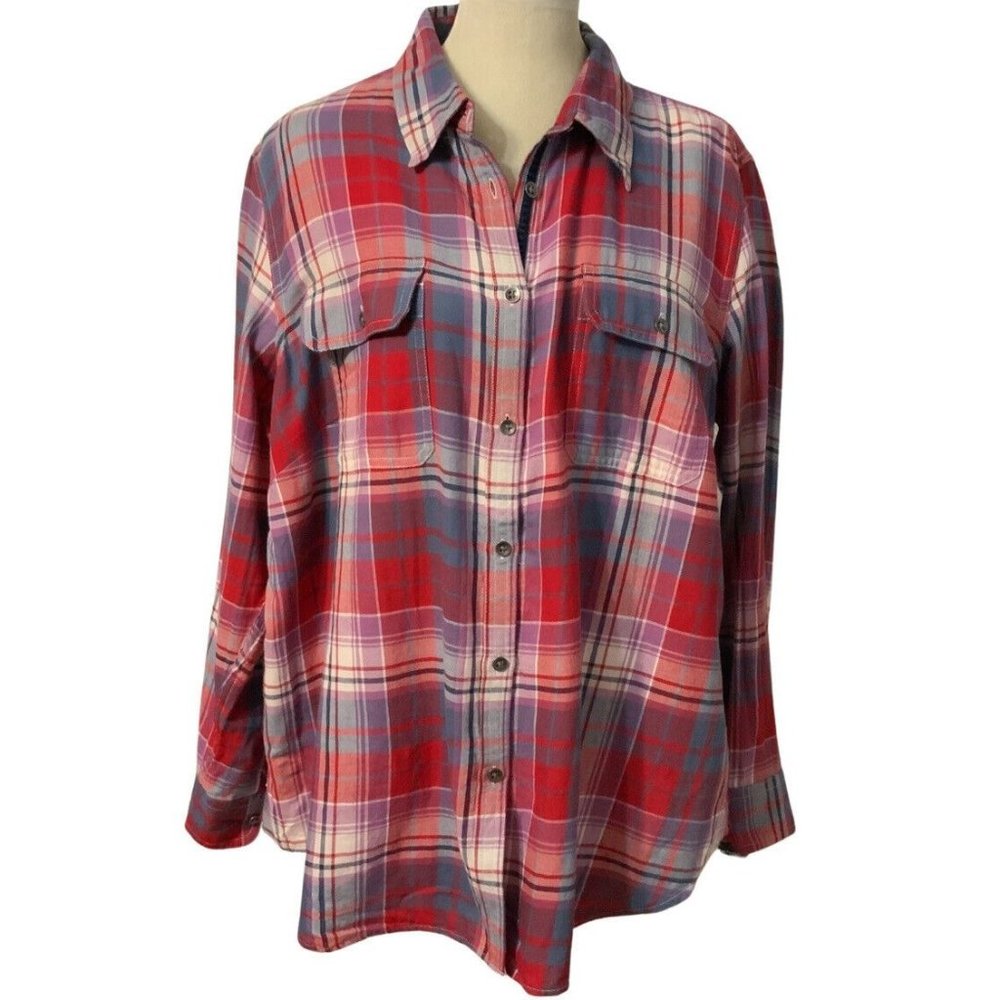 Chaps Button Up Down Shirt Womens Plus Size 2X Red Purple Plaid Long Sleeve West